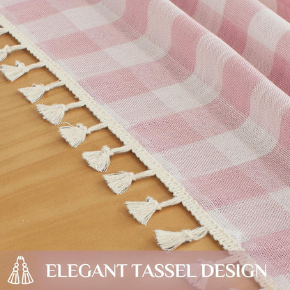 Pink Gingham Tablecloth Rectangle, Outdoor Linen Cotton Checkered Table Cloth with Tassel, Heavy Duty Wrinkle Free Buffalo Plaid Table Cover for Kitchen Dining Home Party - 55 X 84 Inch5