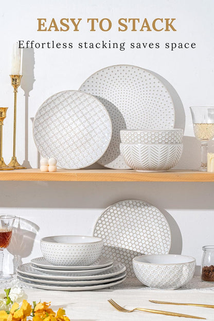 32-Piece Luxury Dinnerware Set,Complete Plates and Bowls Set for 8,Upscale Ceramic Dish Set for Hosting, Holidays & Family Gatherings–Microwave & Dishwasher Safe5