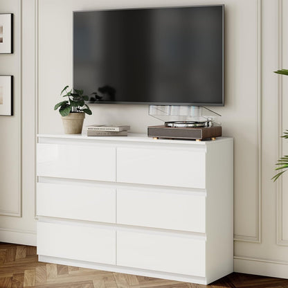 White Dresser for Bedroom Wood 6 Drawer Modern High Gloss6