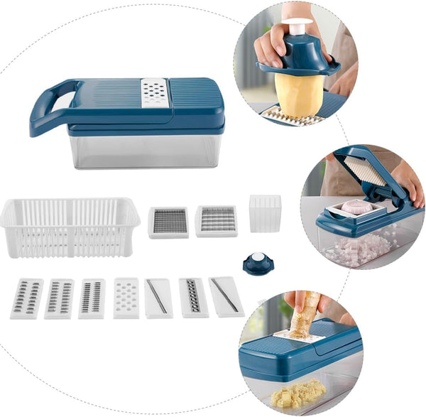 Multifunctional Vegetable Slicer and Grater Set, Blue Kitchen Cutter with Potato Peeler, Fruit and Vegetable Shredder for Home Food Preparation7