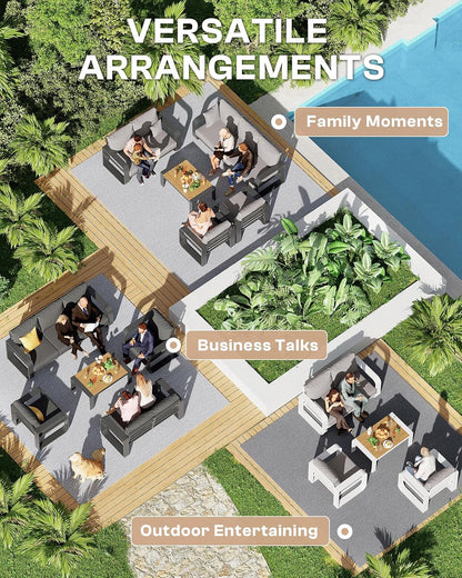 Oversized Aluminum Outdoor Furniture Set, Extra Large Patio Furniture Sofa Set 4.8” Widened Armrest & Ultra-Thick Cushions, 5 Pcs Modern Patio Sectional for Backyard, Porch, Gray4