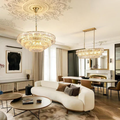 39In Large Chandelier Gold, Modern Dining Room Light Fixtures, 3 Layer Luxury Glass Chandelier 6 Light Rectangular Chandeliers for Dining Room Kitchen Island Living Room (Clear Glass)3