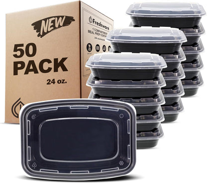Meal Prep Containers [50 Pack] 1 Compartment with Lids, Food Storage Containers, Bento Box, BPA Free, Stackable, Microwave/Dishwasher/Freezer Safe (24 Oz)1