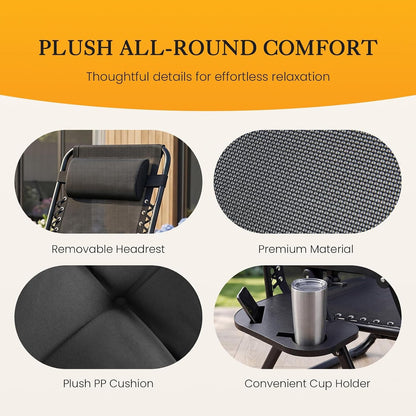 Zero Gravity Chair, Folding Patio Recliner with Cup Holder Trays | Portable Patio Chairs, Lounge Chair for Outdoor, Indoor, Beach, Pool, Camping, Balcony, Porch, Black8