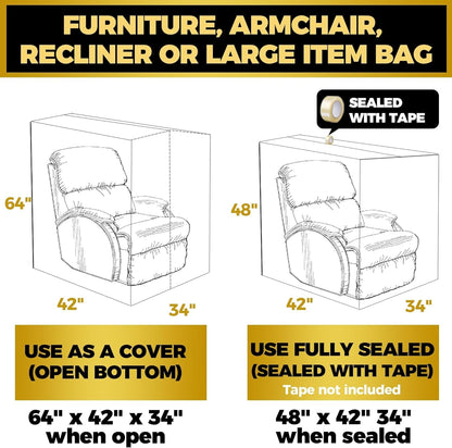 Plastic Furniture Covers for Moving Storage - Heavy-Duty Chair Cover Protectors, Waterproof & Dustproof Clear Moving Bags for Armchair or Recliner - Extra Large Bag Open Size 64 X 42 X 34 Inch5