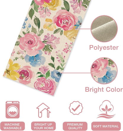 Spring Summer Watercolor Flower Table Runner, Peony Floral Kitchen3
