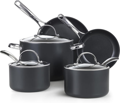 8-Piece Hard-Anodized Hybrid Nonstick Cookware Set Black | Kitchen Pots and Pans Set Includes Saucepans, Stockpot, Frying Pans & Lids, Not Induction, Stay-Cool SS Handles1