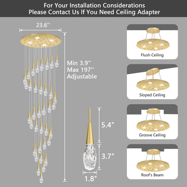 36-Lights 197 Inches Large Modern Chandelier LED Light Fixtures High Ceiling Long Light Chandelier for Entrance Foyer Dimmable Lights with Remote Living Room Ceiling Pendant Lighting Shine Gold2