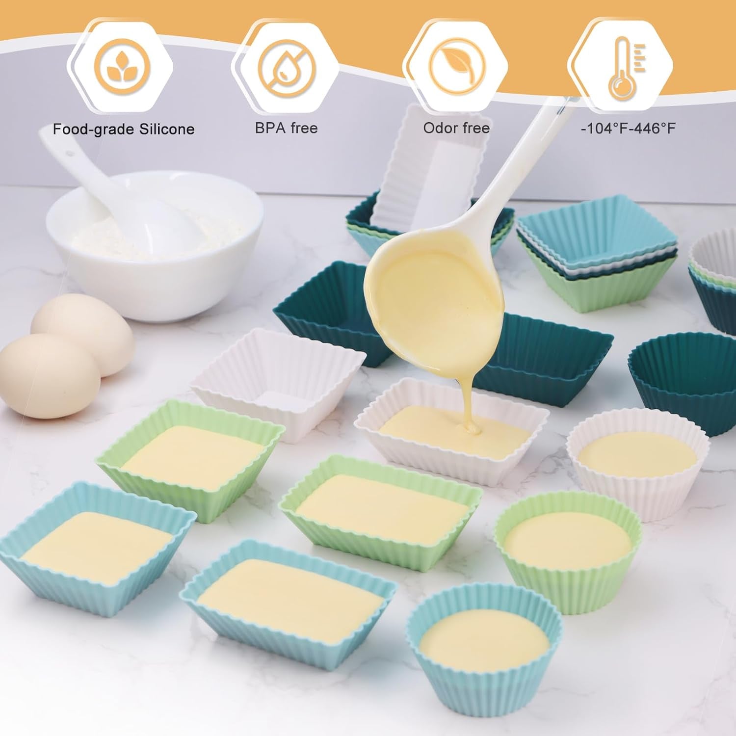 24pack-silicone-muffin-cups-reusable-cupcake-liners-molds-for-baking-3-shapes-lunch-box-bento-dividers-round-square-and-rectangular-neutral-colors-regular-size
