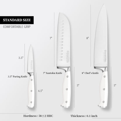 White Knife Set, 3-Piece Knives Set for Kitchen with Elegant Box7