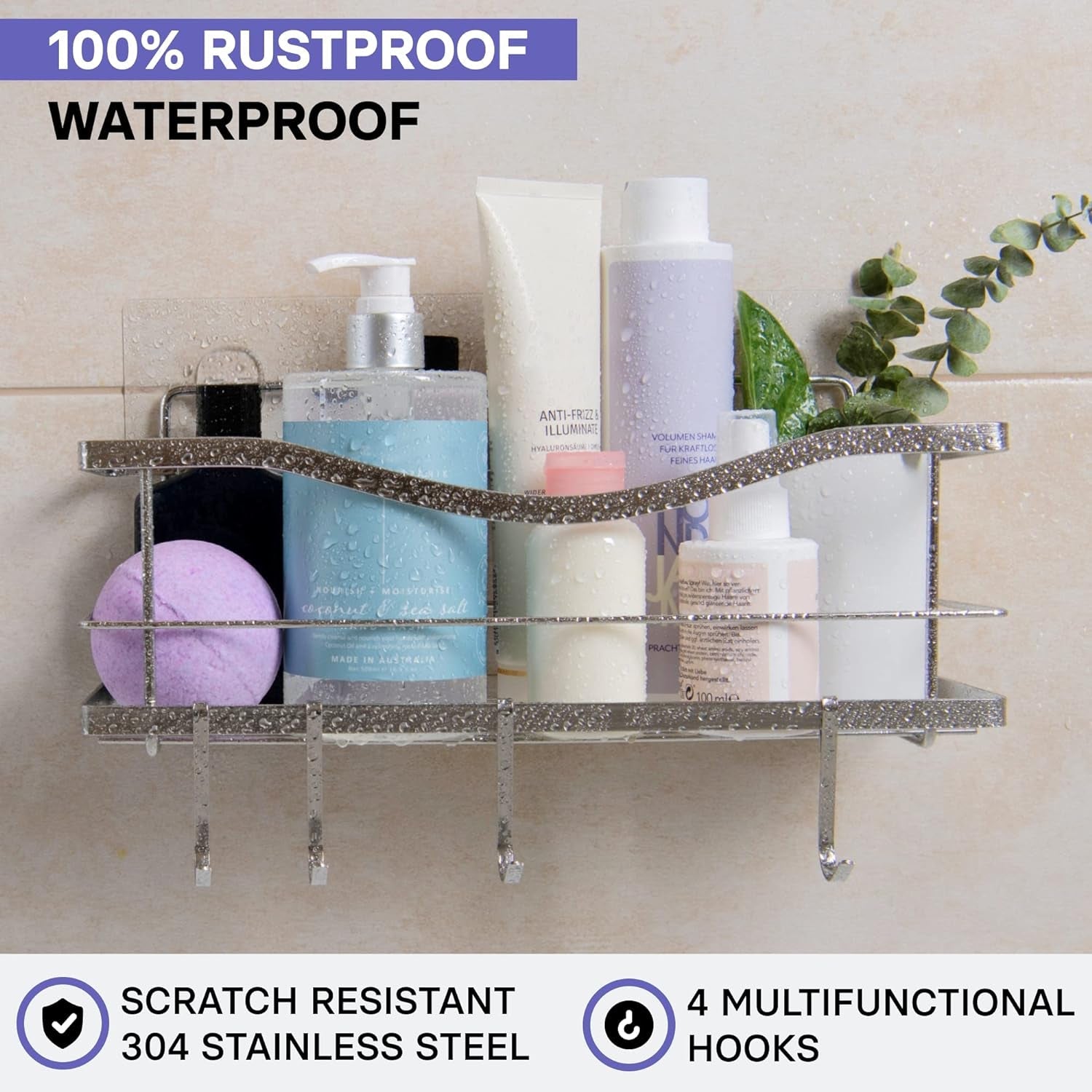 premium-shower-caddy-self-adhesive-shower-organizer-with-4-hooks-rustproof-stainless-steel-shower-rack-for-bathroom-silver