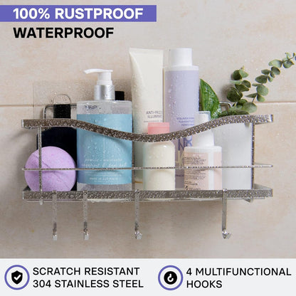 Premium Shower Caddy - Self Adhesive Shower Organizer with 4 Hooks, Rustproof Stainless Steel Shower Rack for Bathroom, Silver2