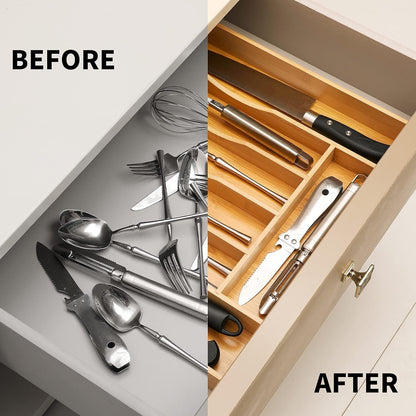 Expandable Bamboo Kitchen Drawer Organizer for Cutlery and Utensils, Adjustable Bamboo Wood Cutlery Tray in Drawer for Flatware and Silverware in Kitchen, (Natural)4