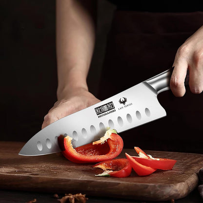 7" Chef Knife,Razor-Sharp Santoku Knife with Ergonomic Wood Handle6