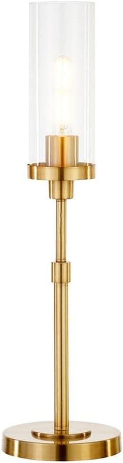Frieda 26.68" Tall Table Lamp with Glass Shade in Brass/Clear | Sleek Candlestick-Base Design with a Seeded Glass Cylinder Shade Offeris Ambient Light for Living Rooms, Hallways, or Offices4