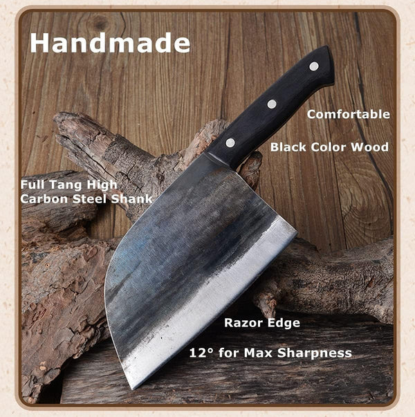 Forging Serbian Chef Knife Kitchen Chef Knives Full Tang High Carbon Clad Steel Almasi Butcher Cleaver with Leather Sheath Thanksgiving Gifts for Men Women (B-Almasi Knife)3