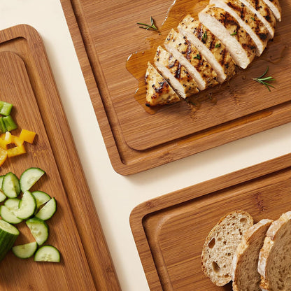 Wooden Cutting Boards for Kitchen Meal Prep & Serving - Bamboo Non Toxic Cutting Board Set with Deep Juice Groove Side Handles - Charcuterie & Chopping Butcher Block for Meat (3 Pcs)7