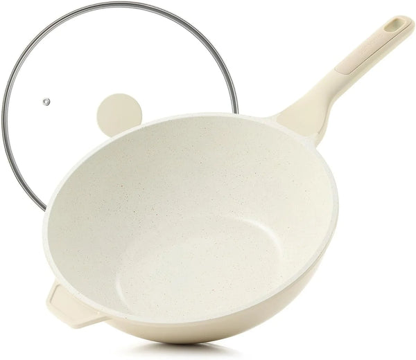 Nonstick Ceramic Wok Pan with Lid, 11Inch Non Toxic Stir-Fry Pan | PFAS Free, Induction Cookware, Even & Fast Heating, Easy to Clean, Durable, Non Stick Frying Pans Skillet, Stay-Cool Handle1