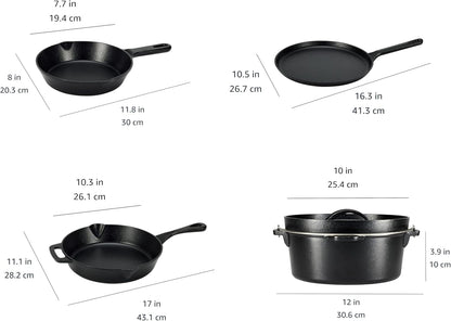 Pre-Seasoned Cast Iron 5-Piece Cookware Set, Oven Safe, Cooks Evenly, 14.17 X 12.2 X 10.63 In, Black4
