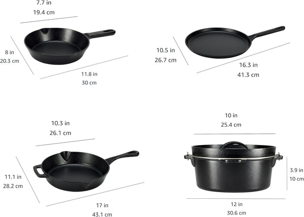 Pre-Seasoned Cast Iron 5-Piece Cookware Set, Oven Safe, Cooks Evenly, 14.17 X 12.2 X 10.63 In, Black4