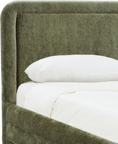 SAFAVIEH Couture Collection – Jollie Olive Green Chenille Upholstered King Bed, Fabric Platform Bed with Headboard, Modern Bedroom Furniture (SFV4884A-K)4