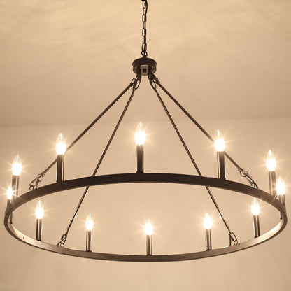 Wagon Wheel Chandelier 12 Light 38" Large Black Farmhouse Chandelier for Dining Room Rustic Country Pendant Light Fixtures Hanging Modern round Chandeliers for Living Room High Ceilings Foyer Entryway7