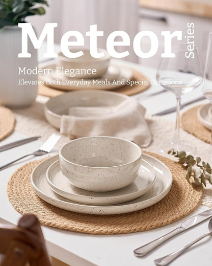Meteor 12-Piece Stoneware Dinnerware Set, Creamy White4