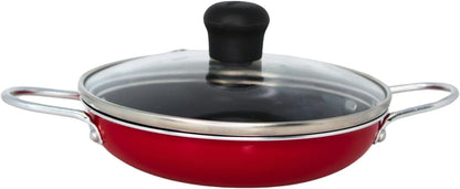 5.8 Inch Aluminum Black Ceramic Egg Pan Casserole with Glass Lid, Red | Egg Pan for Single Servings, Small Aluminum Cookware1