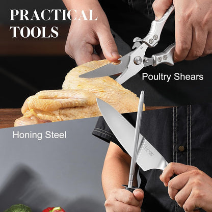Chef Knife Set with Bag, Hand Forged High Carbon Steel Kitchen Knife Set6
