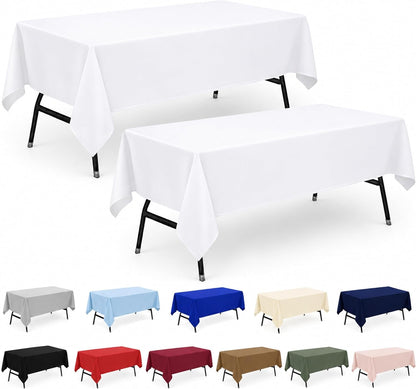 2-Pack 60X102 Inch White Table Cloths, Solid Stain and Wrinkle Resistant Oblong Tablecloth, Premium Plain Weave Polyester Fabric Rectangle Table Linen Covers for Hotel, Wedding1