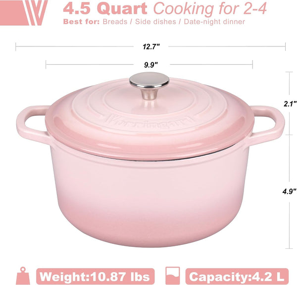 Enameled Cast Iron Dutch Oven Pot with Lid, for Sourdough Bread Baking, round Dutch Ovens, 4.5 Quart, Pink2