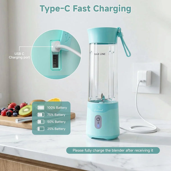 Portable Blender, 18Oz Small Smoothie Blender with Extra Lid, Green | USB C Rechargeable, 6 Blades Personal Blender for Shakes, Protein, on the Go Cups, Small Blender for Travel Home, Gym, Office3