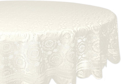 Home Essentials 100% Polyester, Machine Washable, Shabby Chic, Vintage Tablecloth or Overlay 63" Round, Vintage Lace Cream1