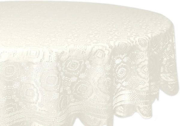Home Essentials 100% Polyester, Machine Washable, Shabby Chic, Vintage Tablecloth or Overlay 63" Round, Vintage Lace Cream1