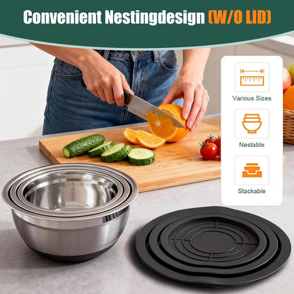 Stainless Steel Mixing Bowls Set with Lids & Silicone Base,7‑Piece Set3