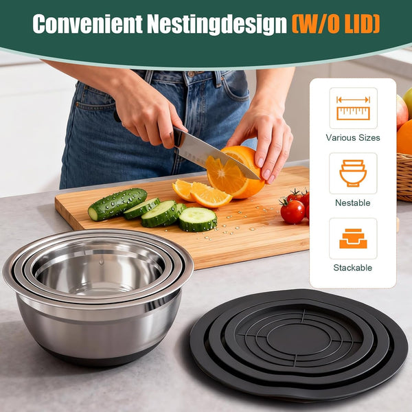 Stainless Steel Mixing Bowls Set with Lids & Silicone Base,7‑Piece Set3