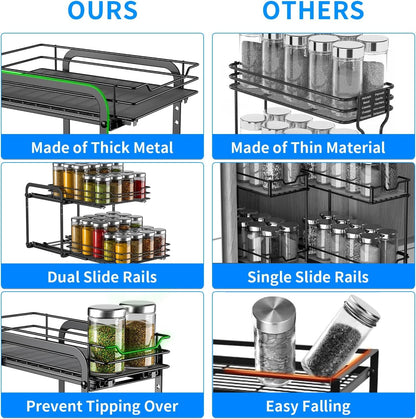 2 Tier Pull Out Spice Rack Organizer for Cabinet,9.5" Wx10.5Dx9.5H6