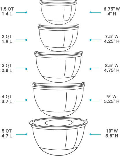 Mixing Bowls with Lids Set of 5 - Stainless Steel Nesting Metal Bowl Set3