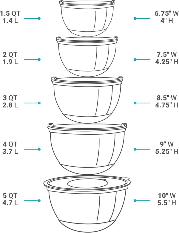 Mixing Bowls with Lids Set of 5 - Stainless Steel Nesting Metal Bowl Set3