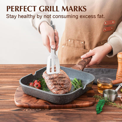 Nonstick Grill Pan for Stove Tops, Versatile Griddle with Pour Spouts, Square Big Cooking Surface, Durable Skillet Indoor & Outdoor Grilling. PFOA Free, 9.5 Inch3