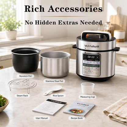 6QT 12-In-1 Electric Pressure Cooker with Dual Inner Pots | Pfas-Free Ceramic Coating | 24H Delay Timer | Dishwasher-Safe Accessories | Family Meal Prep| Easy Cleanup9