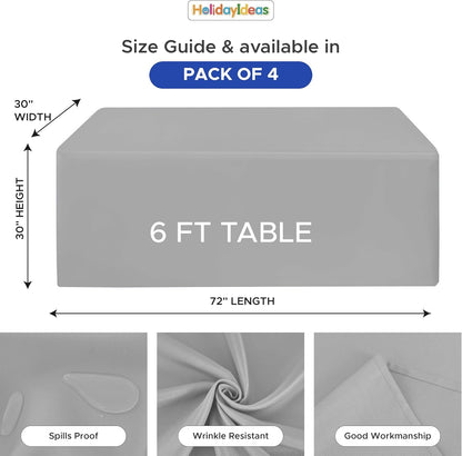 4-Pack 6Ft Silver Grey Rectangle Craft Shows Fitted Tablecloth4