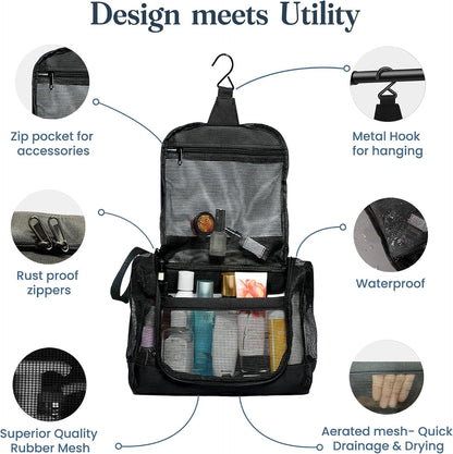 The Fine Living Co. Portable Latex Mesh Shower Caddy Hanging Metal Hook3