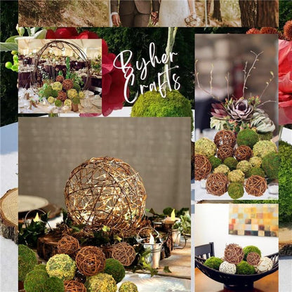 Decorative Balls for Centerpiece Bowls, 18Pcs Fake Moss Balls + Wicker Rattan Balls Set Vase Bowl Filler for Home Garden Wedding Party Decor (Fresh Green + Rustic Brown)6