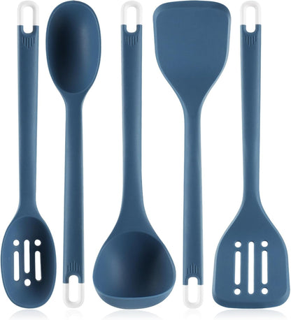 Silicone Kitchen Cooking Utensils Set: Heat Resistant 13Inch Long Kitchen Gadgets, BPA Free Non Stick Rubber Cook Accessories for Food Prep, Frying, Serving, Basting (Dark Blue)1