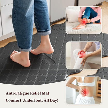 Upgrade Scalloped Kitchen Mats for Floor 2PC, Black Kitchen Rugs | 17.3" X 30"+17.3" X 47", Embossed Depth, Cushioned Comfort, Anti-Fatigue Support, Waterproof, Wipe Clean, Non-Slip Stability3