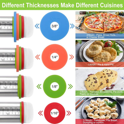 Adjustable Rolling Pin with Thickness Rings for Baking, Stainless Steel Designs Dough Roller Pins for Cookie Decorating Baking Supplies Fondant Cake Baker3