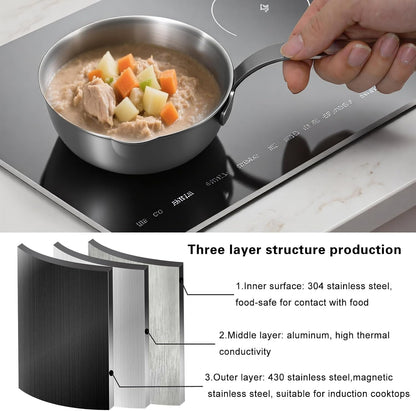 18/10 Stainless Steel Butter Warmer, 13.5 Fl Oz (400Ml), Ideal for Heating Milk, Butter, Sauces, Baby Food, Coffee, Chocolate, Egg Pan, Compatible with Induction & Gas Stovetops4