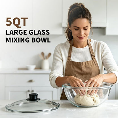 5QT Large Glass Mixing Bowl with Lid, Glass Bowl for Sourdough Bread Making6