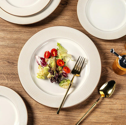 Ceramic Dinnerware Sets,12 Pcs Embossed Elegant Stoneware Plates and Bowls Sets, Housewarming Wedding Gift | Dishwasher & Microwave Safe | Dishes Set Service for 44